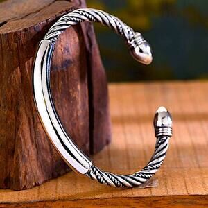 Sterling Silver Twisted Bangle Bracelet Cuff Unisex Mens Women’s Trendy